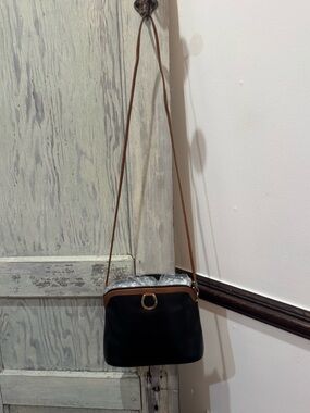 Vintage Pourchet Paris Leather Purse Crossbody horseshoe buckle Black Ostrich